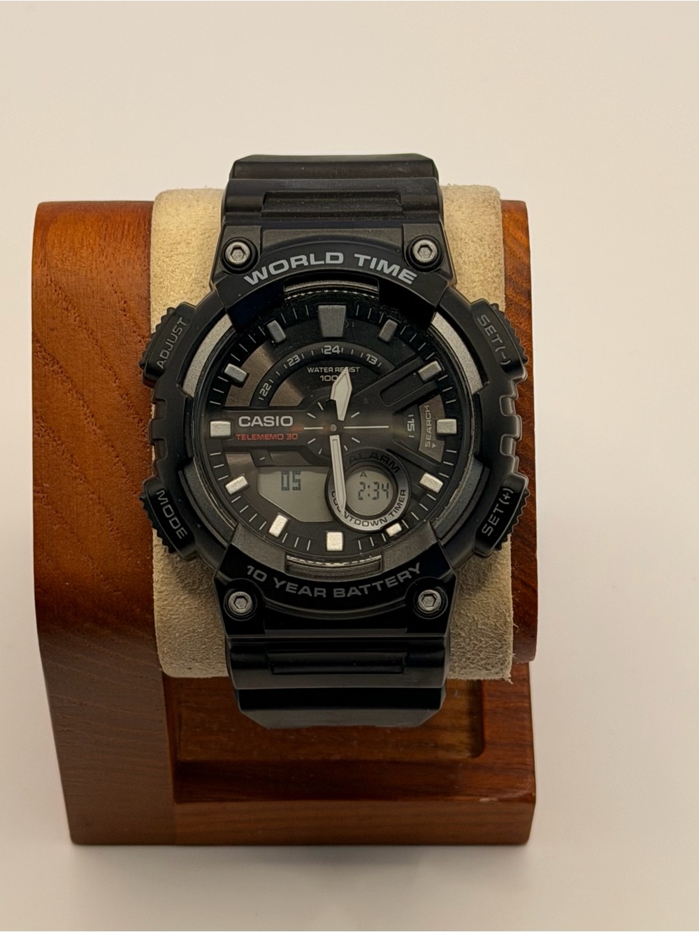 Casio AEQ110W-1AV, Telememo 30 Watch, 100M, 3 Alarms, Chronograph, World Time
